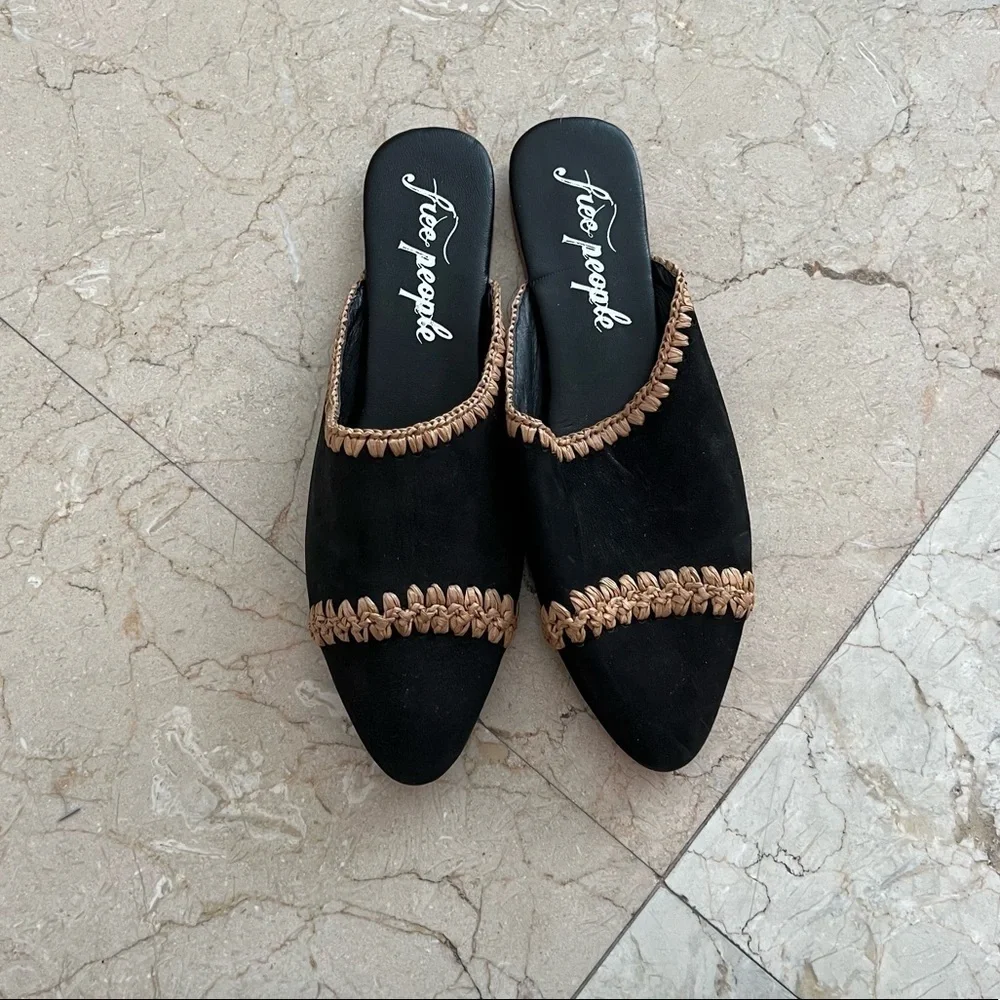 Free People San Marino Black Suede Leather Mules Slides